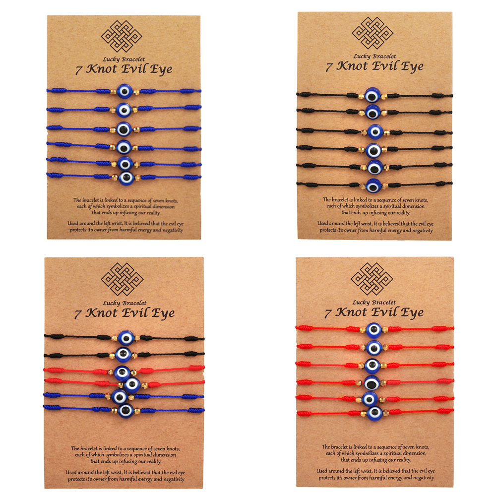 Men Accessories Evil Eye - Zestaw 6 bransoletek z niebieskim okiem