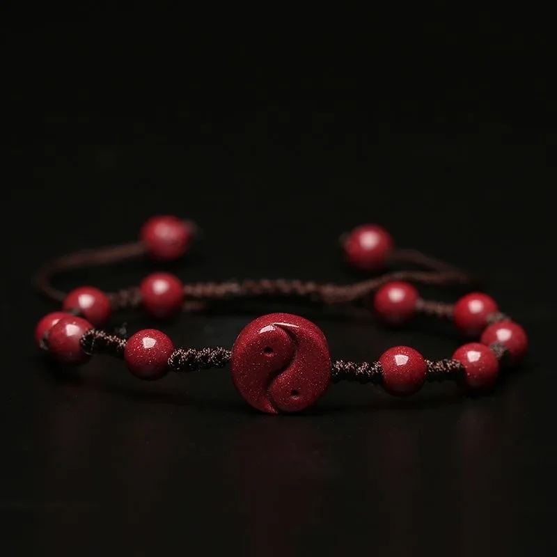 Bead Bracelet Men - Dostosowane naturalny czerwony cynober Yin Yang