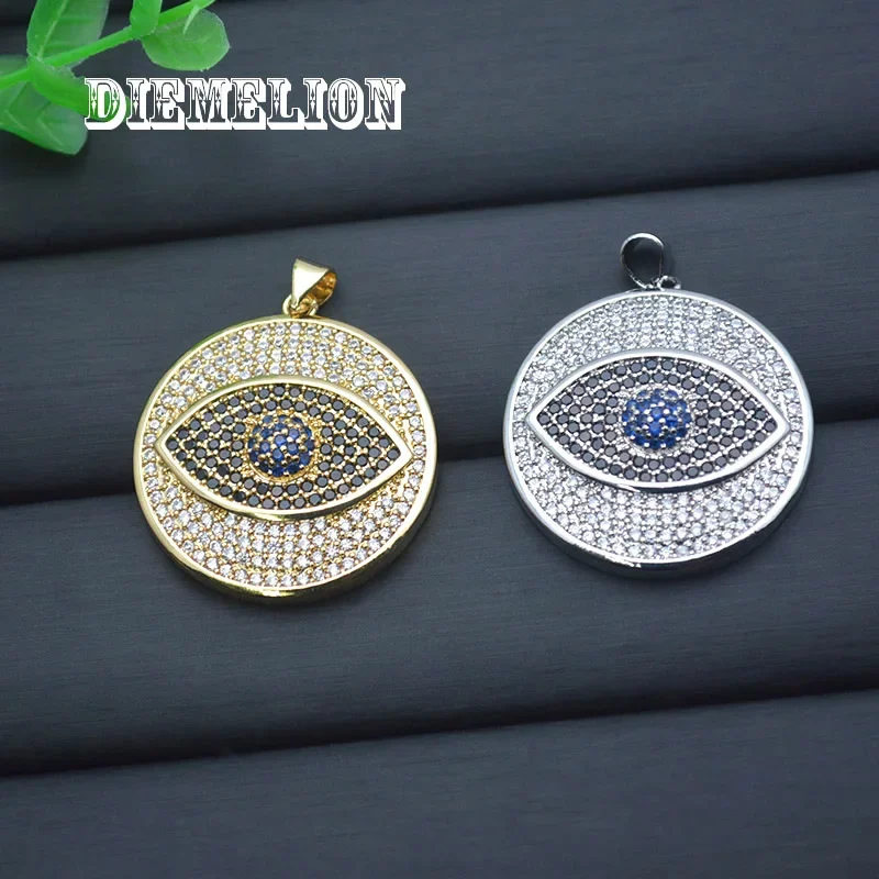 Men Accessories Evil Eye - Duży Okrągły Pełny Wisiorek z Cyrkoniami