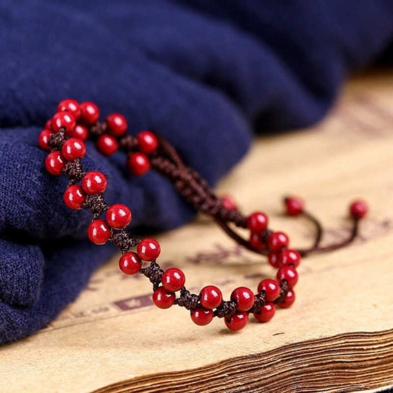 Bead Bracelet Men - Dostosowane naturalny czerwony cynober 6mm bransoletka